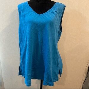 FLAX Linen Jasmine  Sleeveless Tank Large Blue Lagenlook Boxy Minimalist Shirt